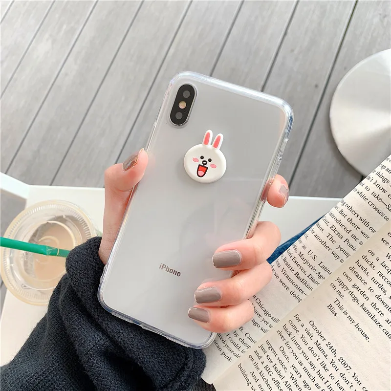 super cute individuality cartoon bear and rabbit Transparent phone case for iphone 6 7 8 Plus X XR XS MAX |