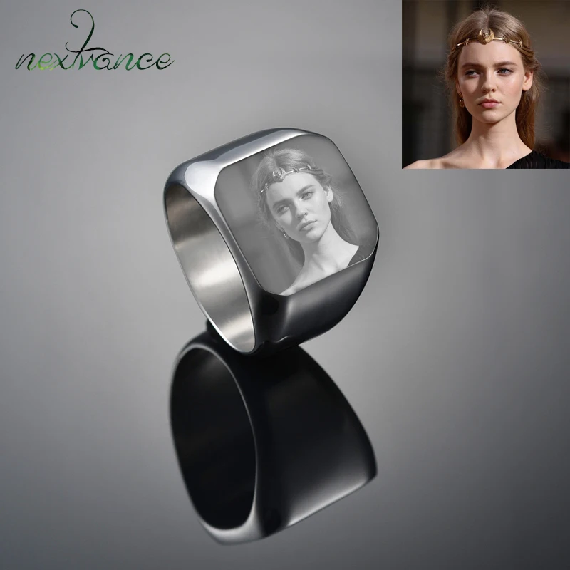 Nextvance Polishing Engraved Signet Ring Square Big Wide Band Название кольца Персонализированный подарок