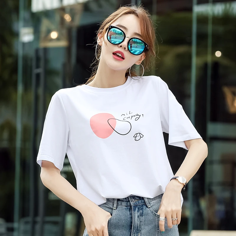 Простые милые женские футболки с буквенным принтом 100% хлопок свободные свежие