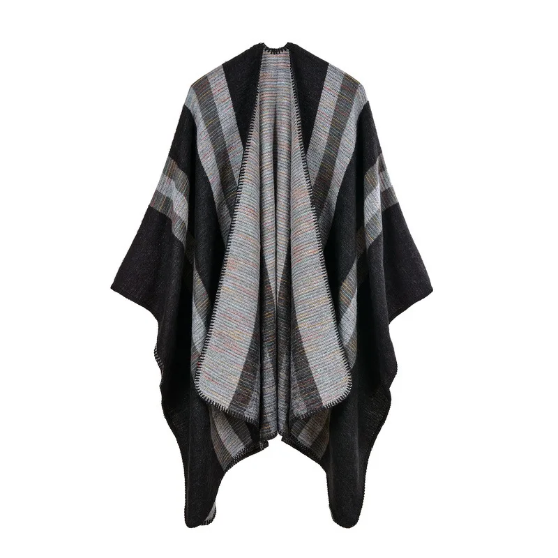 

New Fashion Gradigan Womens Cashmere Warm Scarf Plaid Poncho Cape Wrap Shawl Blanket For Womens Autumn Winter Clothing