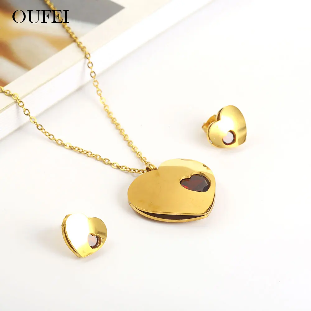 Ювелирные наборы OUFEI в форме сердца из нержавеющей стали женское ожерелье и