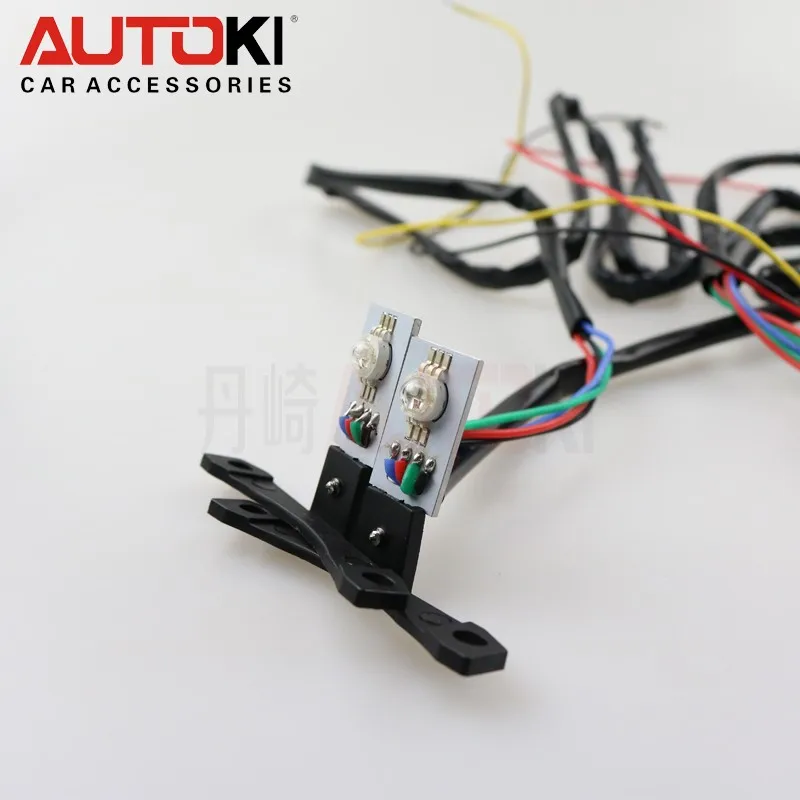 Autoki 2 шт. автомобильный Стайлинг СВЕТОДИОДНЫЙ многоцветный RGB Devil Eyes Demon Eye Самозащита для фар проектор Объектив модификация