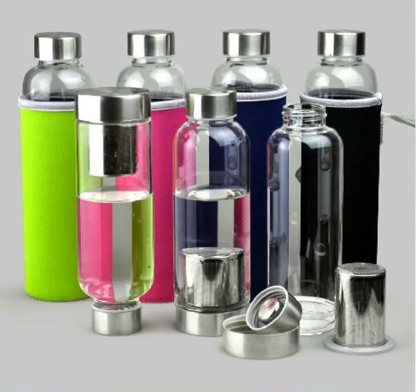 

New 420ML Sports Drink Bottle Portable Water Bottle Glass Cup Real Borosilicate Glass Bottle filter Tea Infuser Outdoor Travel