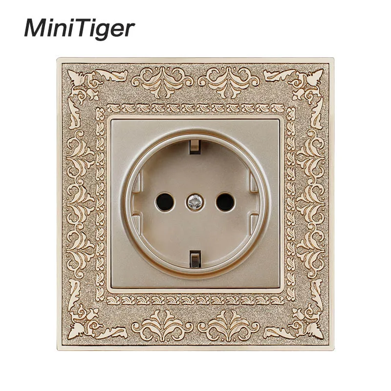86 Gold Socket Minitiger 16А ЕС стандартный Золотой Разъем питания 4D тиснение Ретро цинковый сплав панель настенная розетка питания AC 110~ 250 В - Тип: 86 Gold Socket