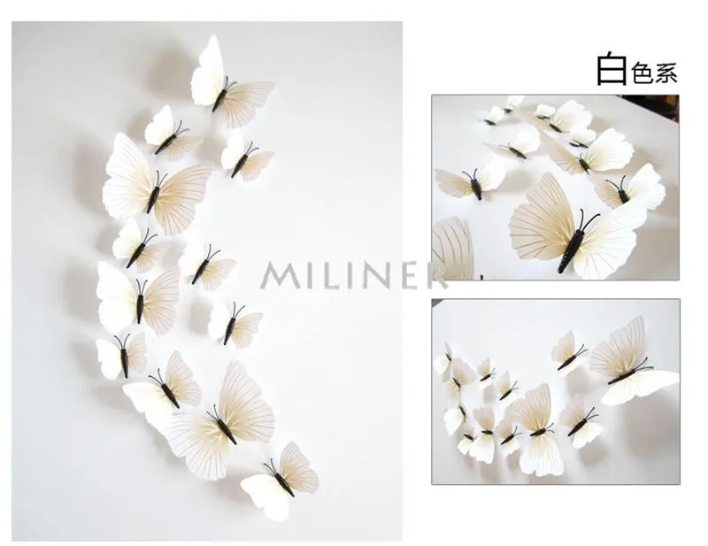 pure white 12 шт. ПВХ 3d бабочка Настенный декор милые бабочки настенные наклейки художественные наклейки украшение дома комнаты стены искусства - Цвет: pure white