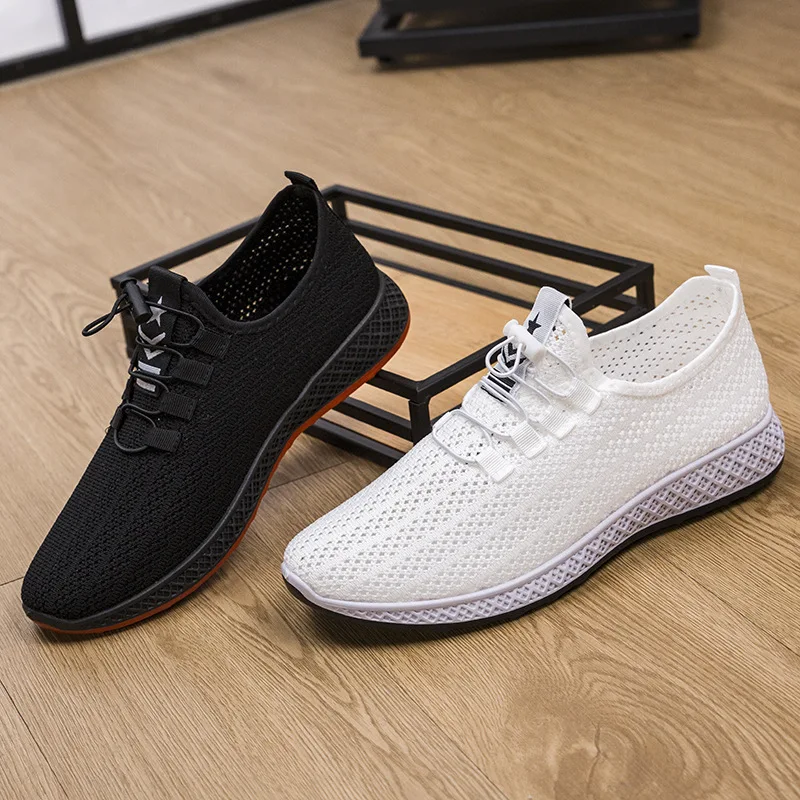 Летняя мужская обувь дышащие кроссовки однотонная белая спортивная большие