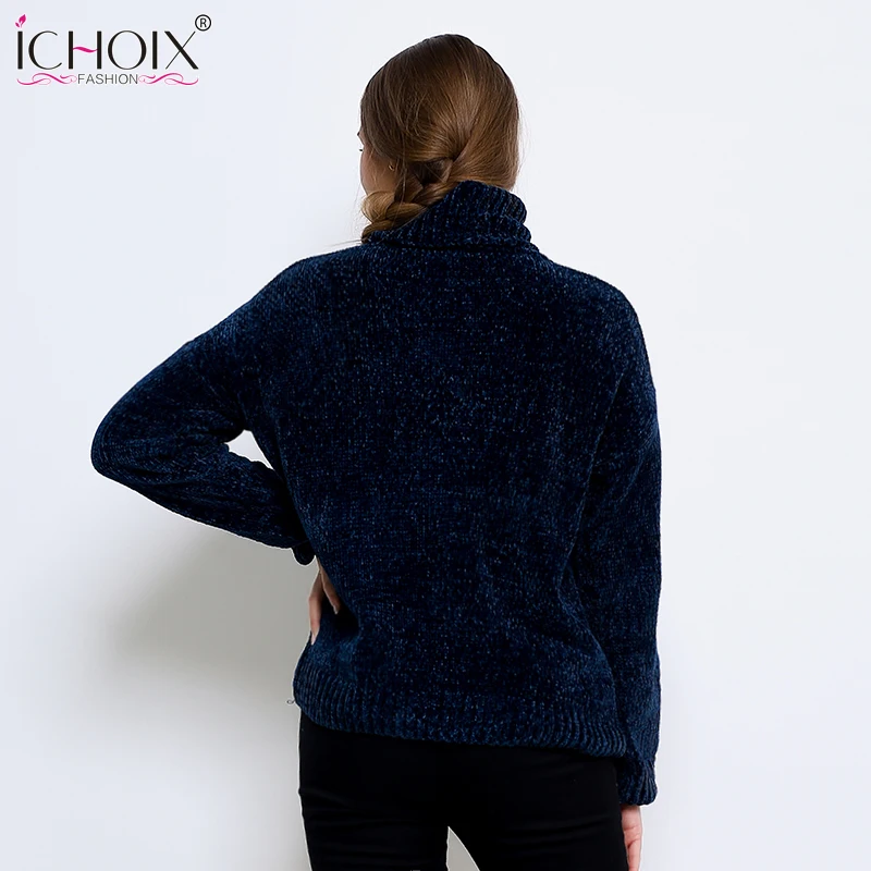 Женский бархатный свитер ICHOIX зимняя Осенняя вязаная кофта с длинным рукавом и