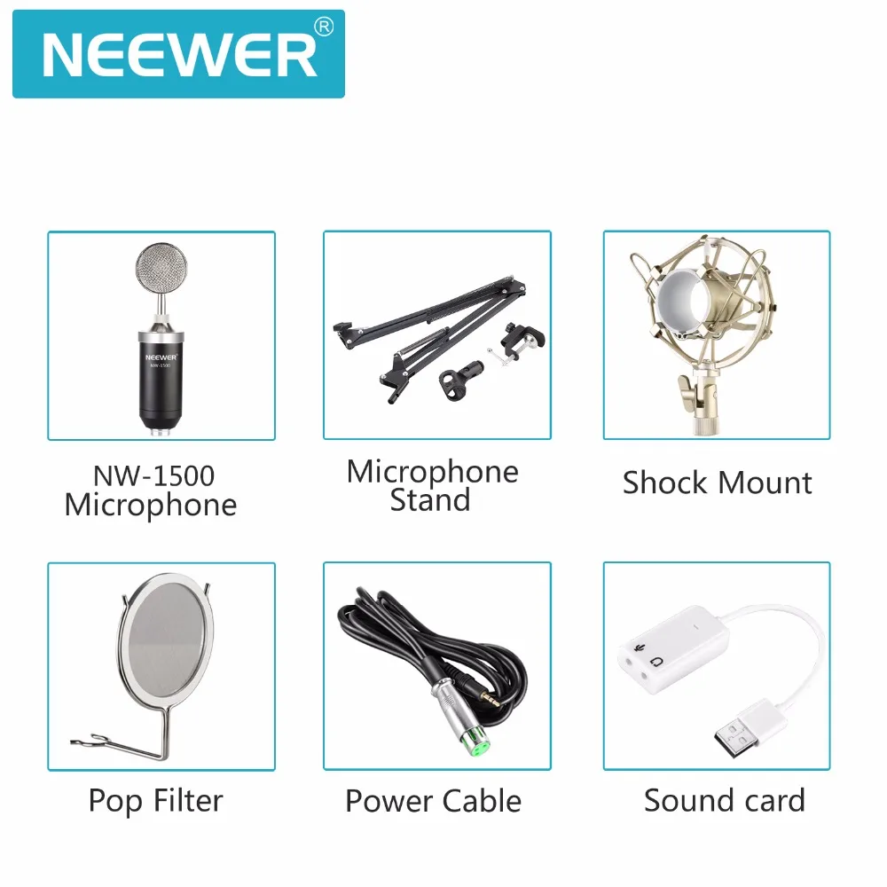 Neewer NW-1500 профессиональный Студийный конденсаторный микрофон комплект с USB