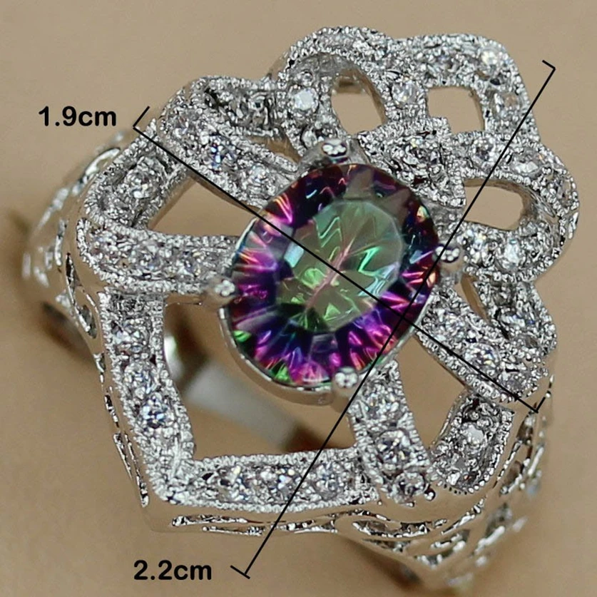Fleure Esme Lovely Engagement wedding rings for men and women my orders Rainbow Cubic Zirconia Rhodium Plated R3339 size 6 7 8 9 | Украшения