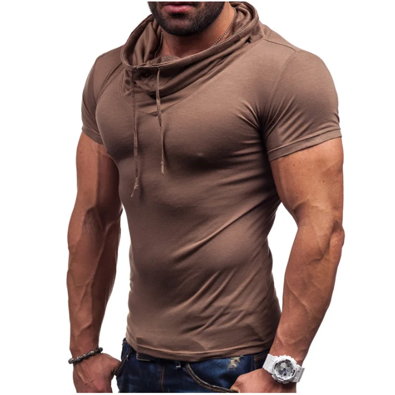 Мода 2017 летняя футболка мужская с коротким рукавом водолазка повседневные