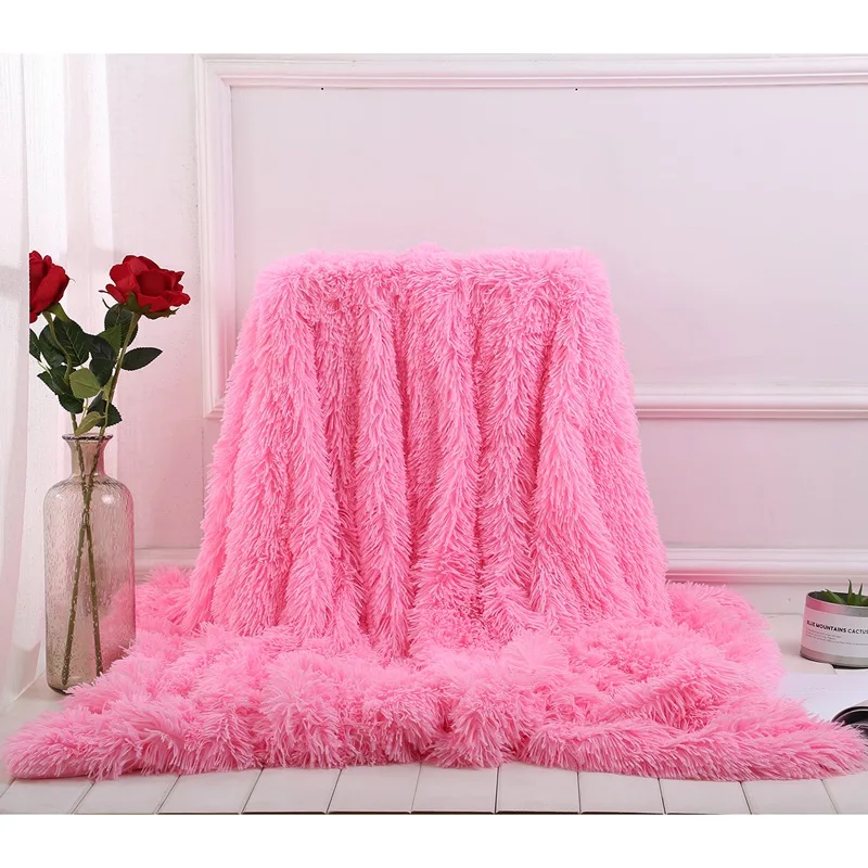 Pink Горячая Распродажа мягкое мохнатое одеяло из искусственного меха/плюшевое декоративное одеяло из кораллового флиса - Цвет: Pink