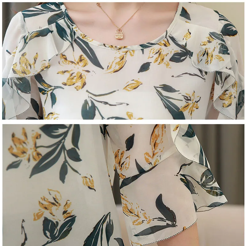 

Blusas Mujer De Moda 2021 Ladies Tops Chiffon Blouse Shirt Short Sleeve Ruffles Floral Top For Women Shirts Femininas 4385 50