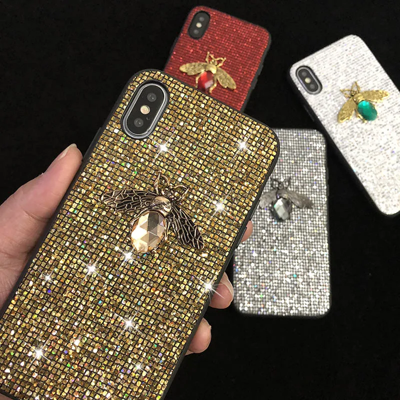 Роскошные блестящие чехлы с Пчелой для iPhone X XS XR Max Модный Блестящий силиконовый