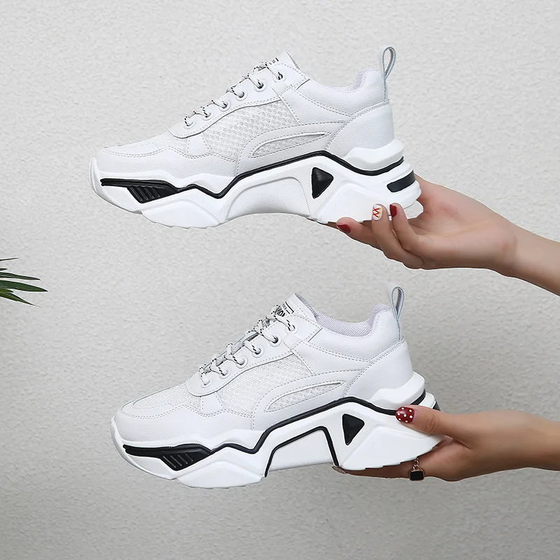 white DORATASIA New INS Hot Summer Breathable Dad Shoes Woman mixed-color Mesh Sneakers Women Fashion lace-up Flats - Цвет: white