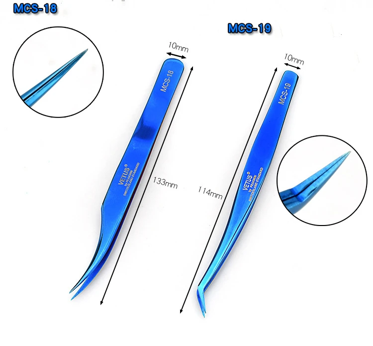 Vetus MCS серия Dream blue Цвета Премиум красота щипцы для макияжа для наращивания ресниц Pinzas Супер точность