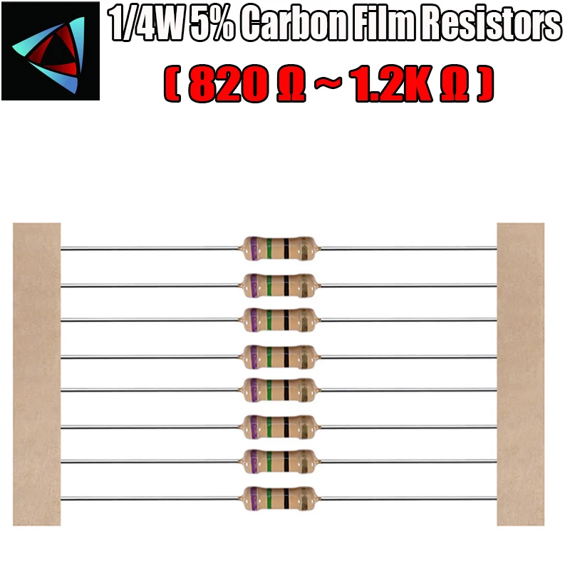 100 шт. 1/4 Вт 5% карбоновый пленочный резистор 820 910 1K 1 2 K Ом|carbon film resistors|film resistors1k ohm |