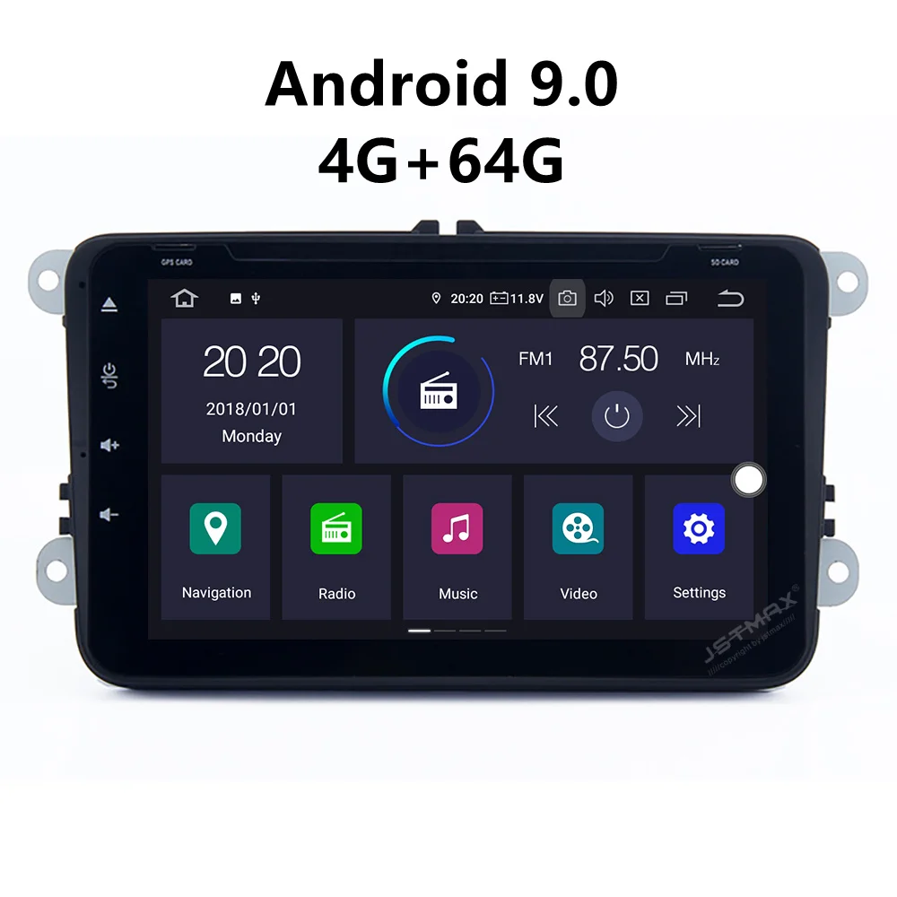 JSTMAX 8 'ɺndroid 9.0 4G + 64G ISP экран автомобильный DVD Радио стерео плеер для Golf Polo Passat