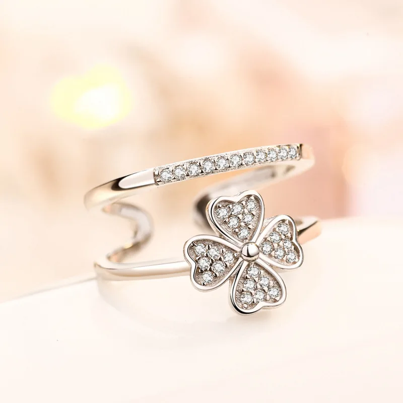 Женские двухслойные Регулируемые кольца SIPENGJEL на палец с цирконием lucky clover модные