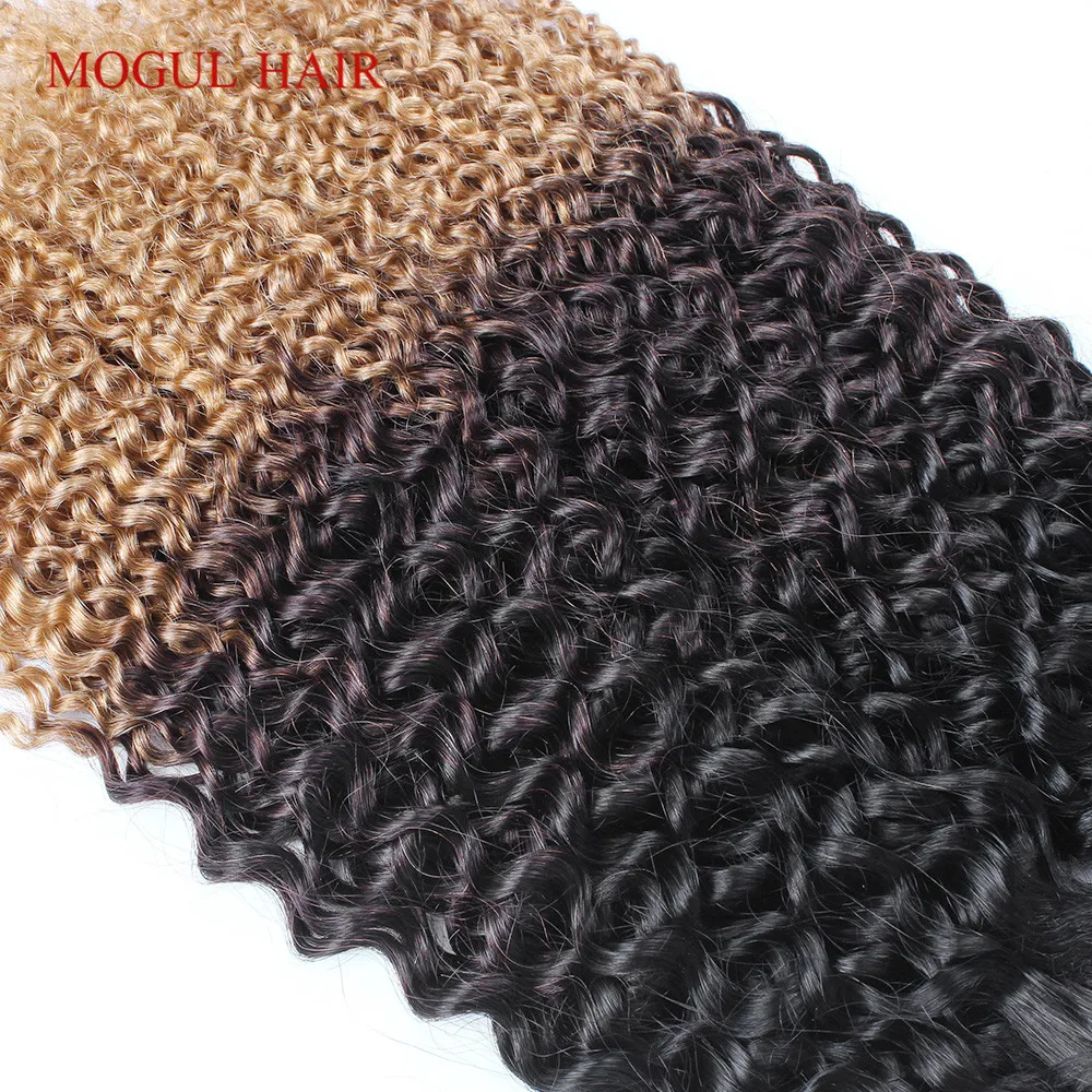 MOGUL HAIR Ombre Three Tone 1B 4 27 Blonde Ends Afro Jerry Curly Hair Weave Bundles Indian Non Remy Human Hair Extension