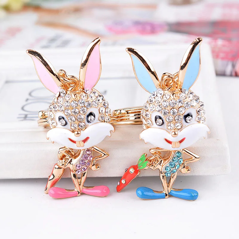 Cute Rhinestone Rabbit Keychains Cartoon Bunny Keyrings Car Key Chain Charm Metal Animal Ring Bag Pendant Drop Shipping | Украшения и