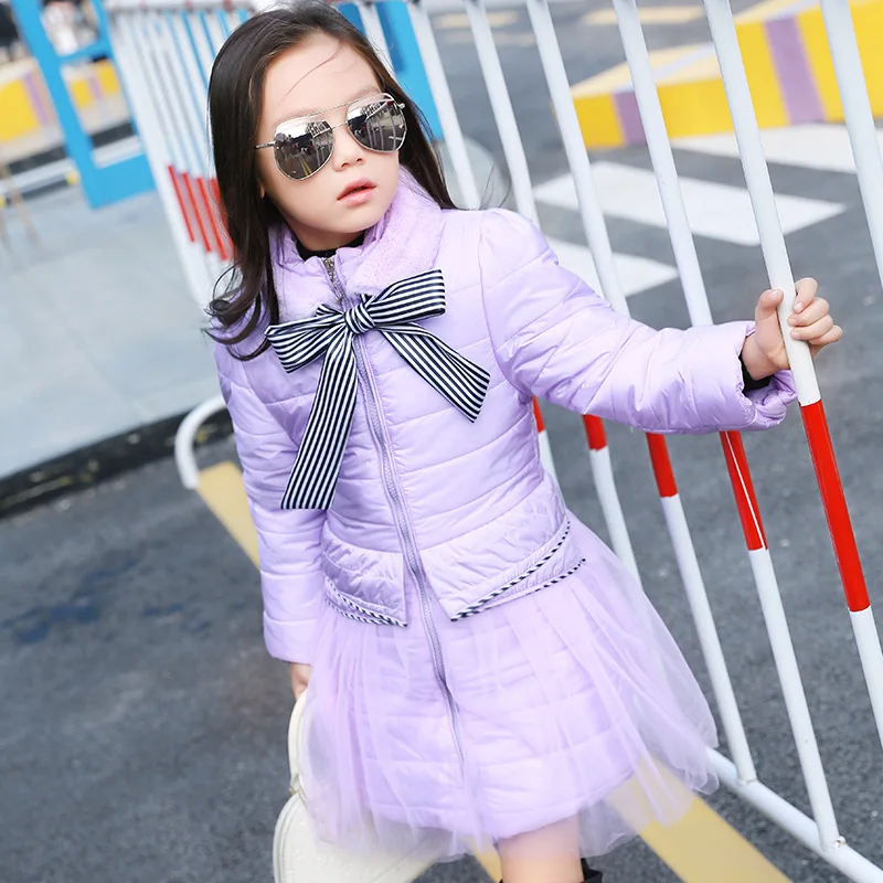 2016 Зимние Девушки Хлопка Ватник Дети Кружева Утолщаются Куртки Для Девочек