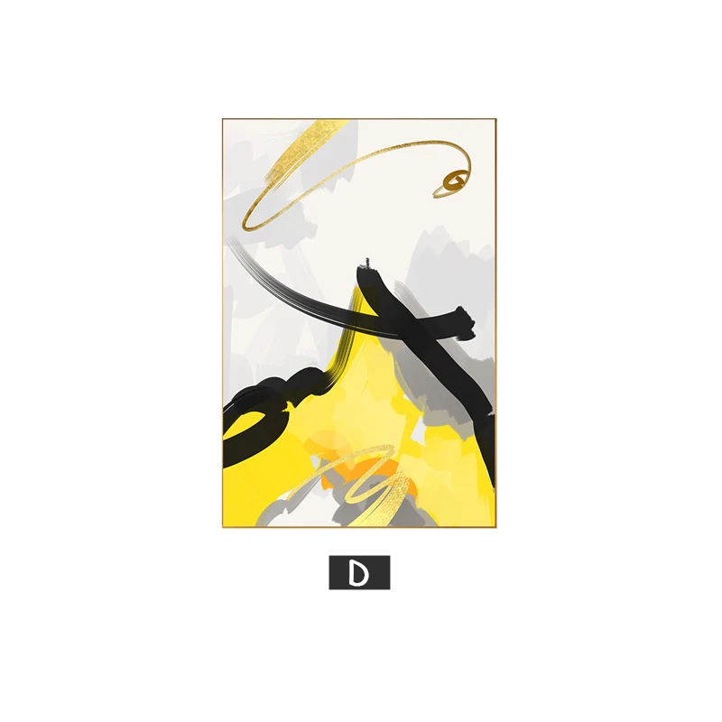 Black yellow Print D Абстрактная черная, желтая живопись, желтый плакат, принт, большой размер, настенное искусство для гостиной, современный стол, HD, Куадрос, салон, Decoracion - Цвет: Black yellow Print D