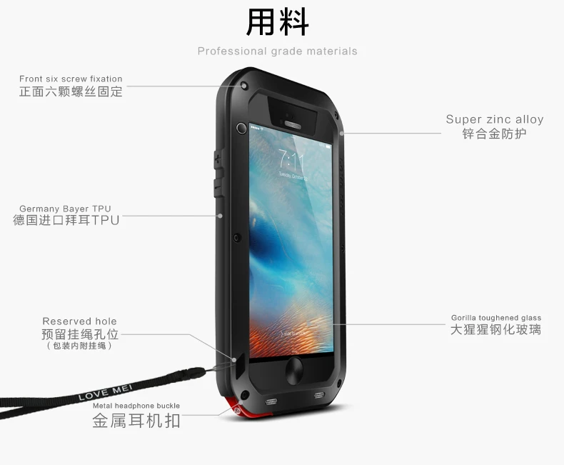 Powerful Shockproof Aluminum Case Cover For Apple iPhone 6 6S 4.7/6 Plus/6S Plus 5.5 Heavy Duty Gorilla Toughened Glass |
