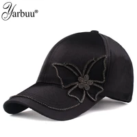 yarbuu 2019 new fashion black butterfly baseball cap girls and women snapback hip hop sun hat high quality rhinestone casquett