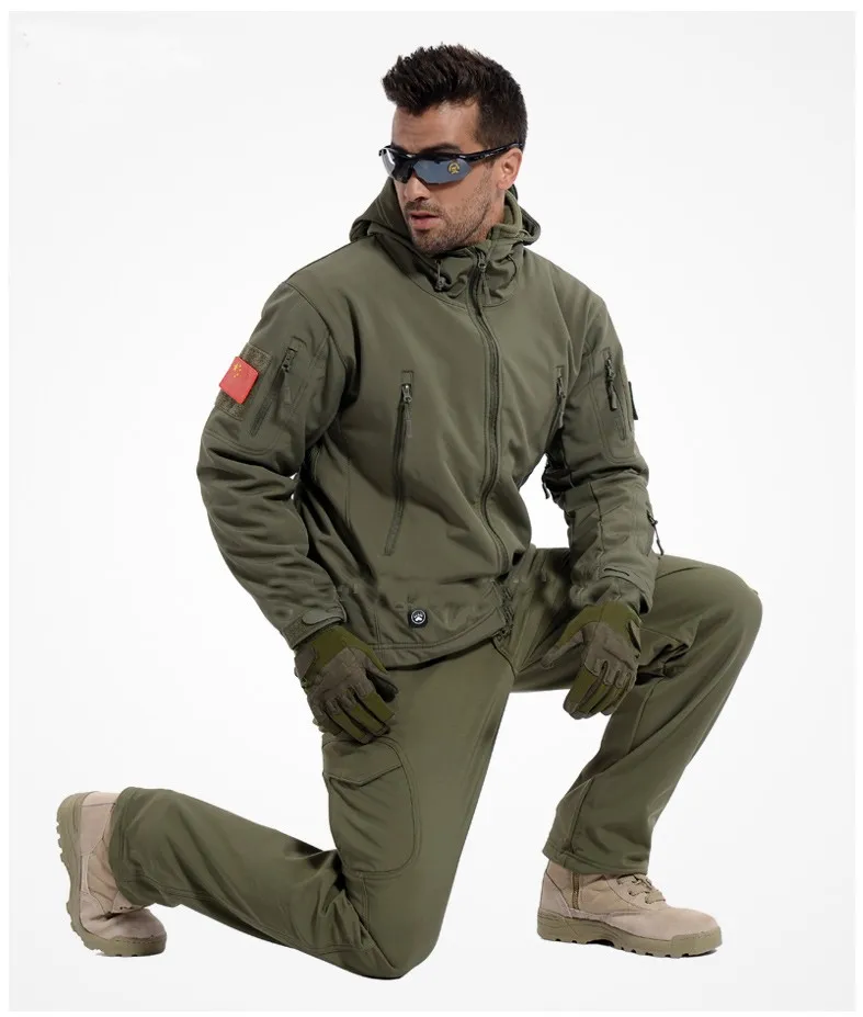 

High Quality TAD Soft Shell Camouflage Outdoor Sport Waterproof Jacket Hunting Clothes Military Hiking Airsoft Jacket + Pants