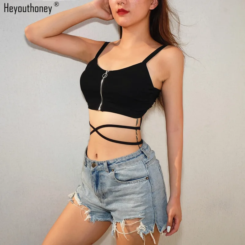 Heyouthoney Лето Уличная новый сексуальный крест на шнуровке повязки молнии с круглым
