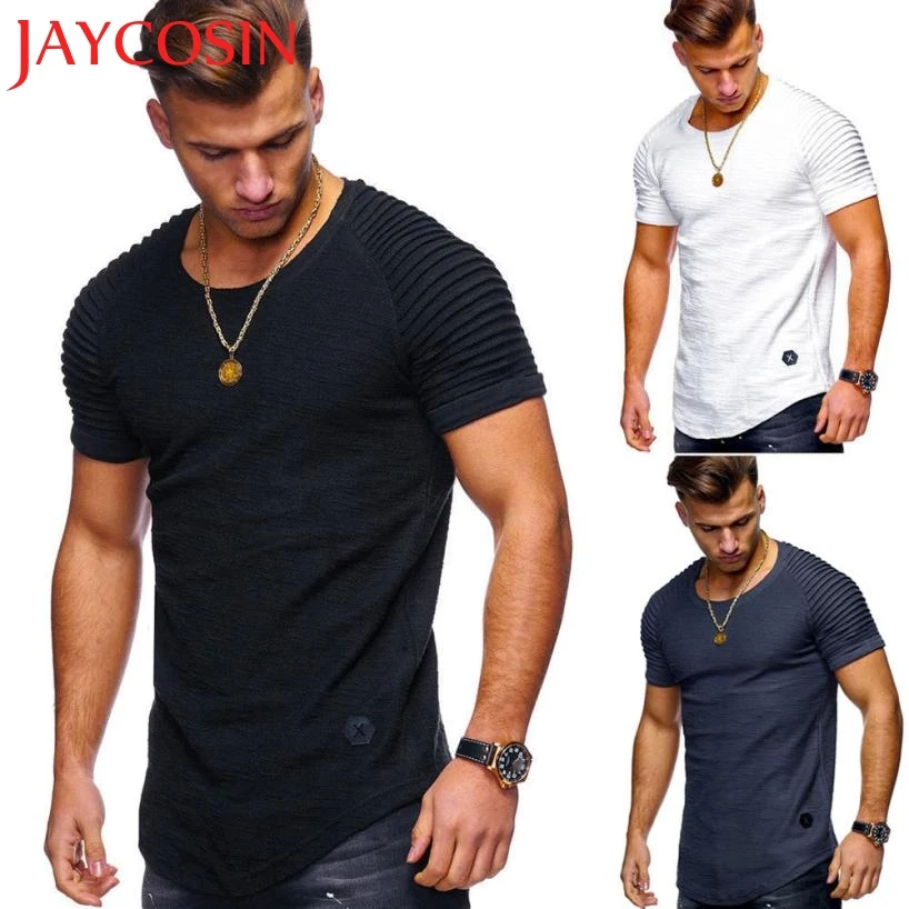 Для мужчин футболка Slim Fit с круглым вырезом короткий рукав мышцы хлопок