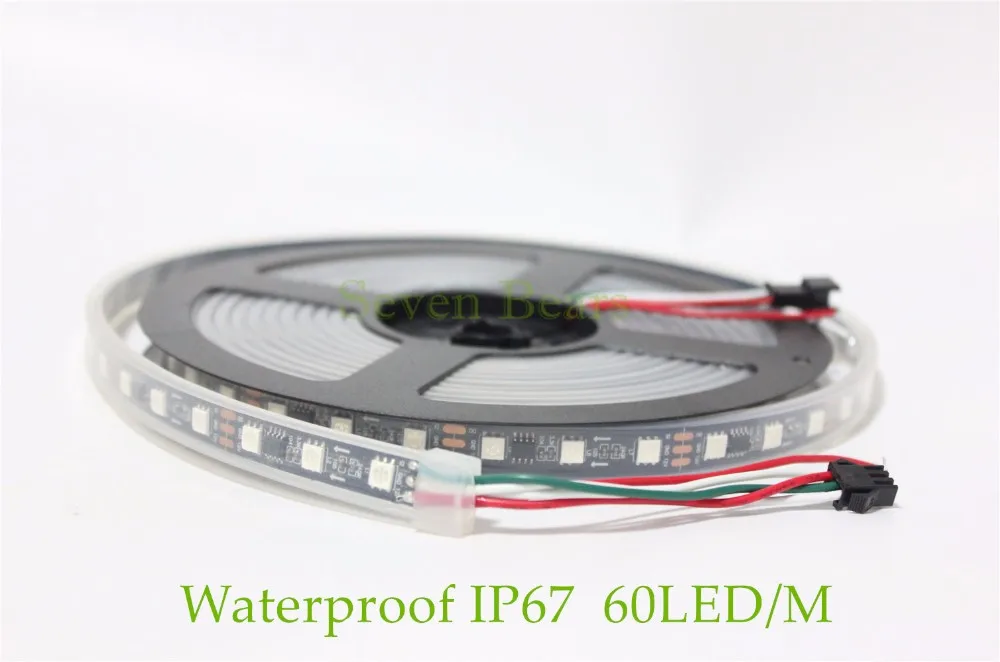 DC12V WS2811 Светодиодная лента 5 м 30/48/60 светодиодов/м, IP30/65/67,10/16/20 шт. ws2811 ic/метр, черного цвета, 2811 светодиодные полосы адресуемых цифровой