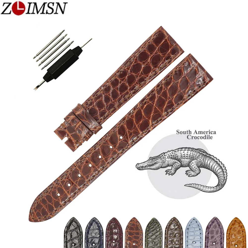 ZLIMSN High Quality Fashion Handmade Skin Round Crocodile Leather Strap For Men's And Women's Universal 16mm 18mm 19mm 20mm 22mm