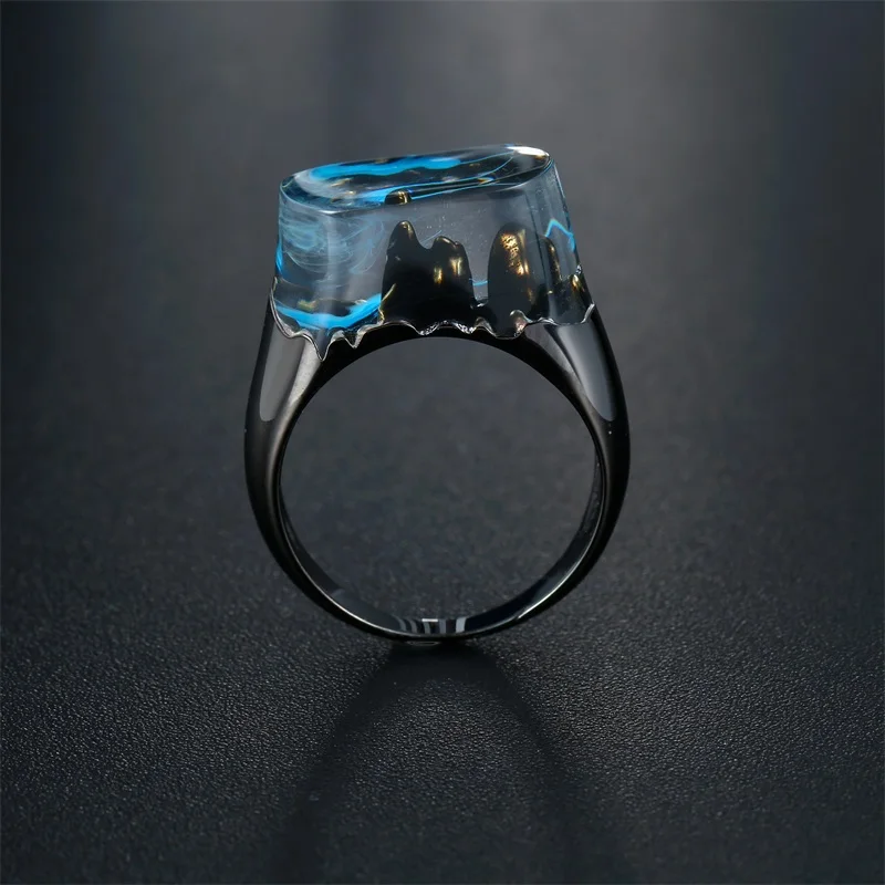 Lateefah уникальный прозрачный смолы кольца для женщин миниатюрный Черный Горный