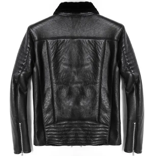 Mens Genuine Leather Bomber Pilot Jacket Sheepskin Winter Thick Warm Liner Cashmere Fur Collar Black Luxury Coats Plus Size 5XL | Мужская
