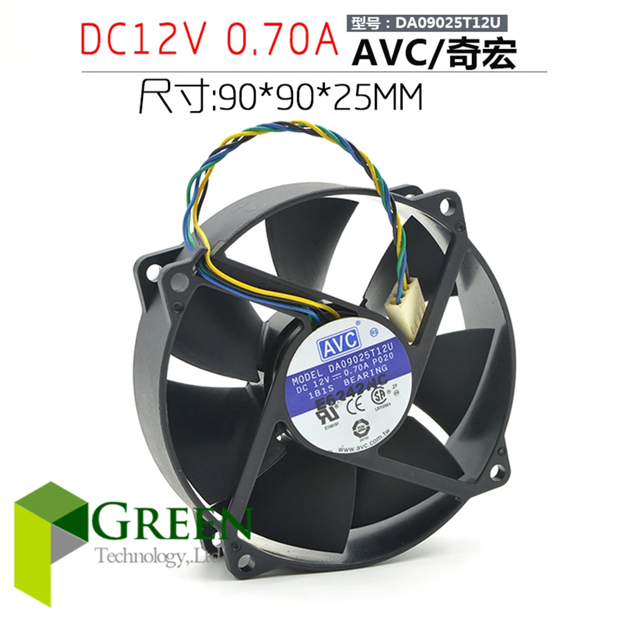 

The original AVC DA09025T12U 9025 90MM 90*90*25mm Circular fan For 775 CPU Cooling fan 12V 0.7A with PWM 4pin