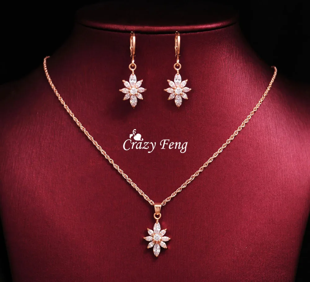 Набор свадебных ювелирных украшений с цветами для вечеринки ожерелье и серьги