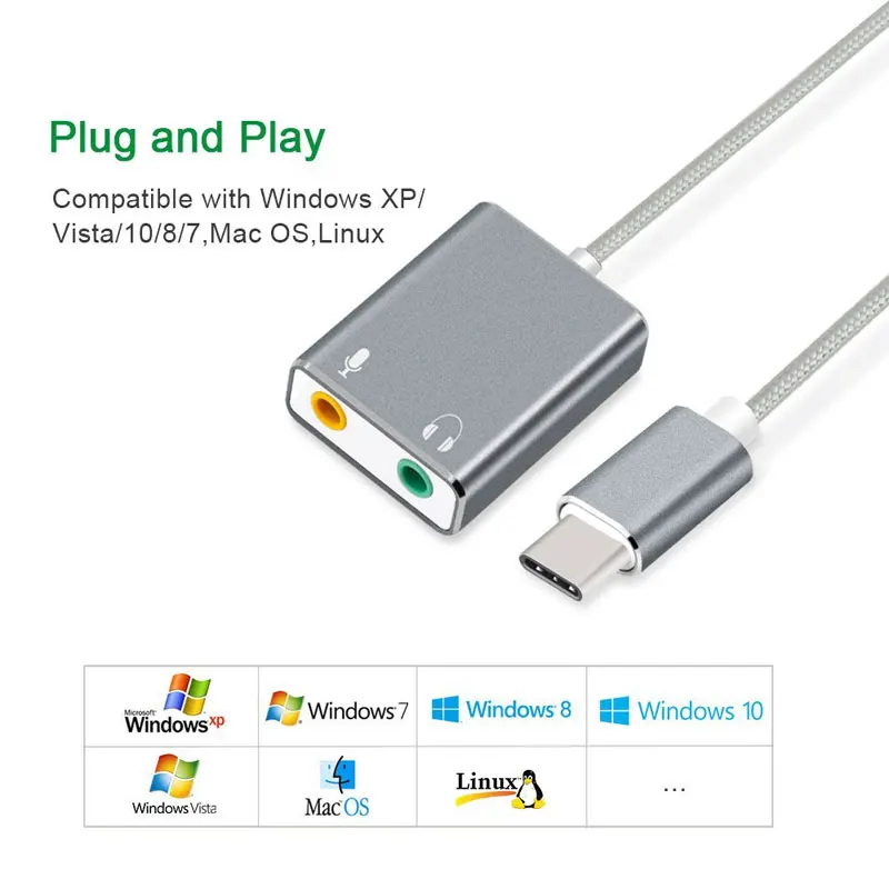 Звуковая карта 7 1 для Macbook внешняя звуковая Usb Type C интерфейс USB 3 5 мм аудио разъем