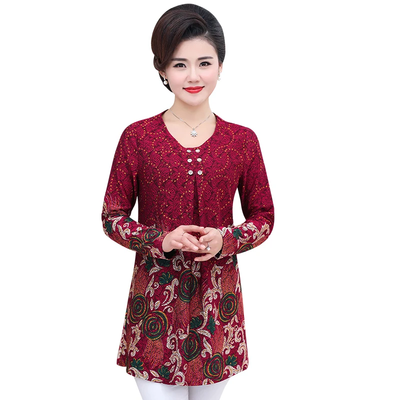 Женская футболка с длинным рукавом цветочным принтом для среднего возраста мамы