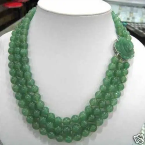 

Fashion Charming 3 Rows Green Jadeite Bead Necklace jadeite clasp