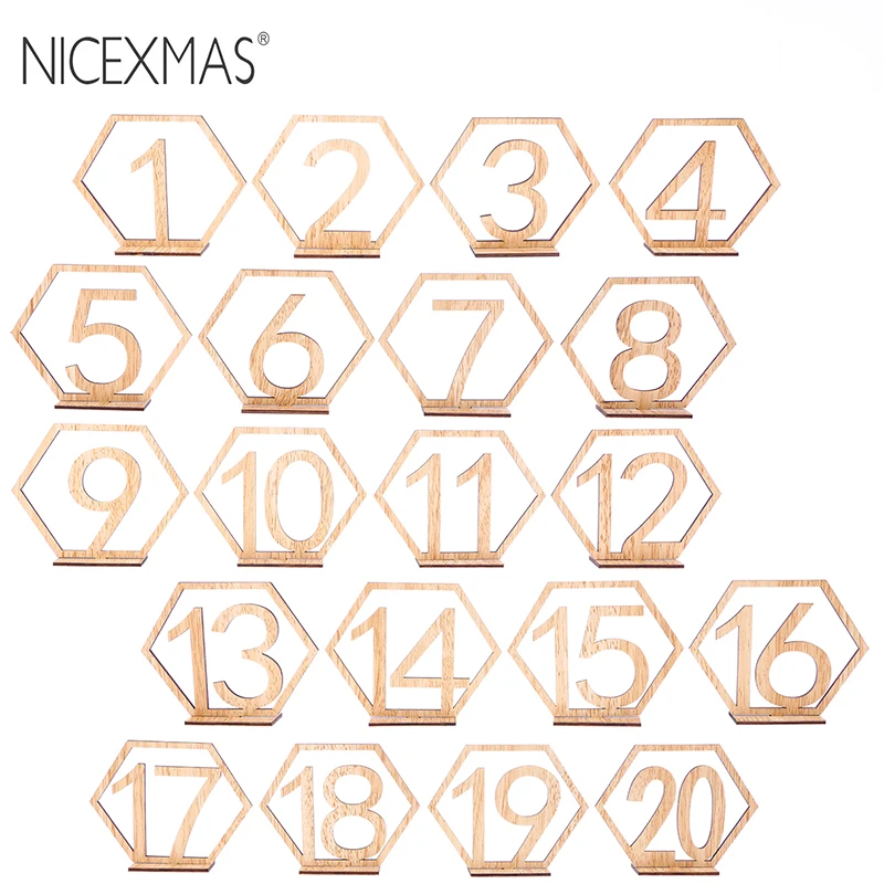 NICEXMAS 20 шт. шестигранные 1 деревянные цифры для стола с основанием свадебного