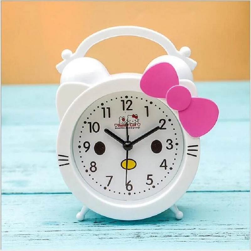 Новое поступление креативный милый мультяшный тихий будильник hello kitty маленький будильник для детей и студентов - Цвет: Pink