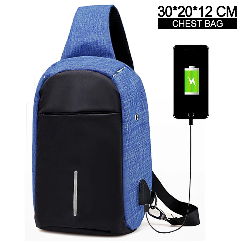iPad Chest bag-blue Рюкзак для ноутбука с Usb зарядкой, 15 дюймов, рюкзак для путешествий, многофункциональный, Противоугонный, водонепроницаемый, Mochila, школьная сумка для мужчин, рюкзак для ПК - Цвет: iPad Chest bag-blue