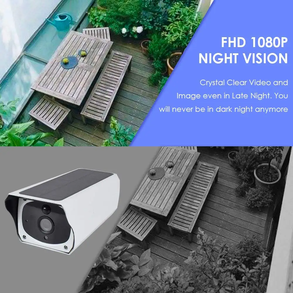 1080P Солнечная наружная камера безопасности IP67 водонепроницаемая WiFi ip ночного