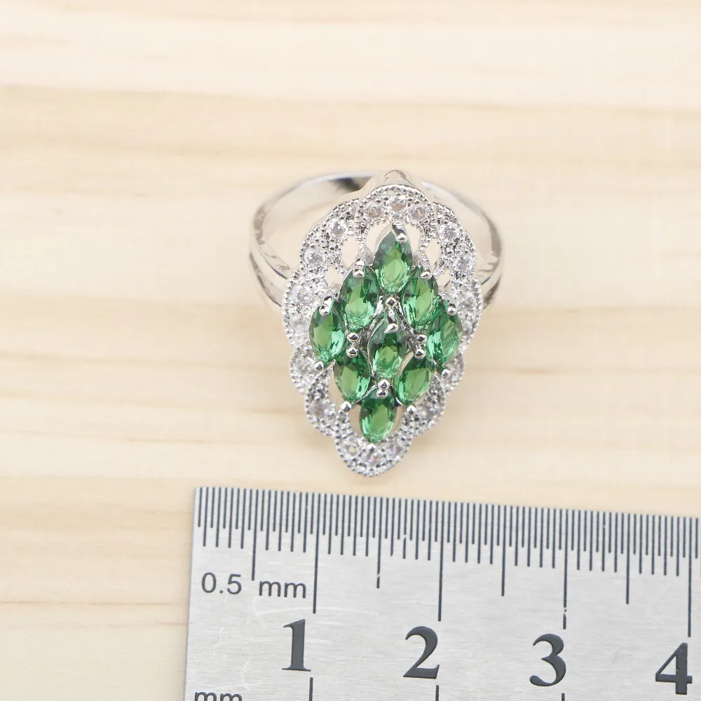 Серебряный 925 Зеленый Циркон Свадебные Ювелирные наборы серьги с камнями/кулон/ожерелье/кольца/браслеты для женщин подарочная коробка