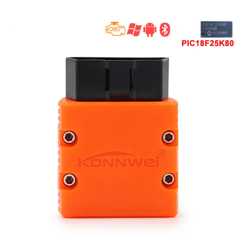 KONNWEI KW902 Bluetooth ELM327 V1.5 PIC18F25K80 ЧИП, OBDII считыватель ошибок ELM 327 диагностический сканер, работает с Android PC 16Pin