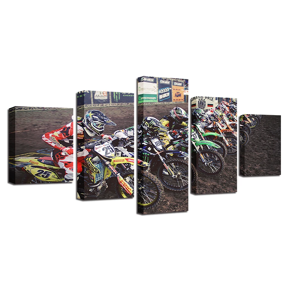 Wall Art Poster Modern Home Decoration Canvas Frame 5 Panel Motorcycle Racing Living Room HD Print Painting Modular Pictures | Дом и сад