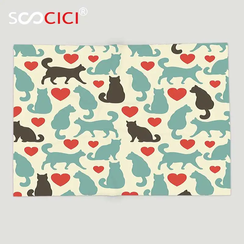 

Мягкое Флисовое одеяло на заказ, котенок, любимый декор, коллекционный узор с сердцами, счастливая прогулка, котенок, домашнее животное