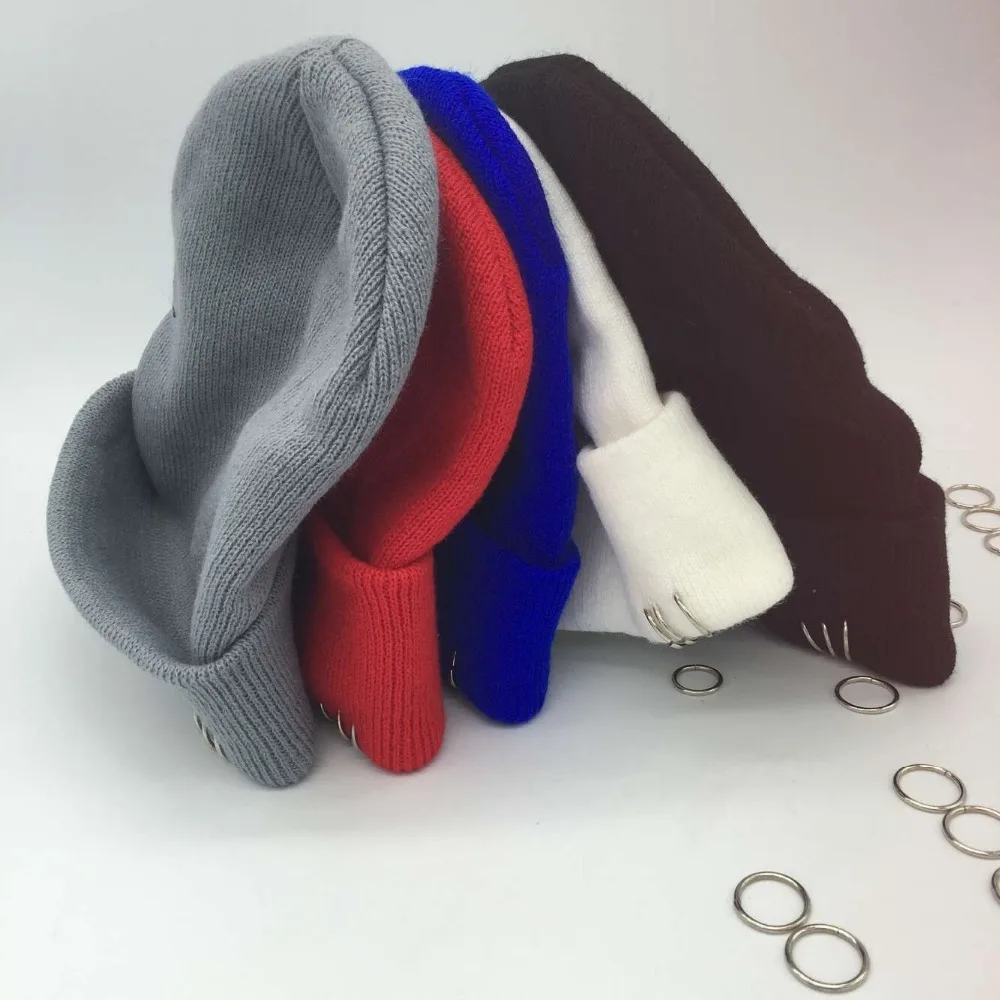 2016 NEWEST fashion 100% hand made UNIQUE IRON RINGS beanie hat cute aduit winter knitted hats | Аксессуары для одежды