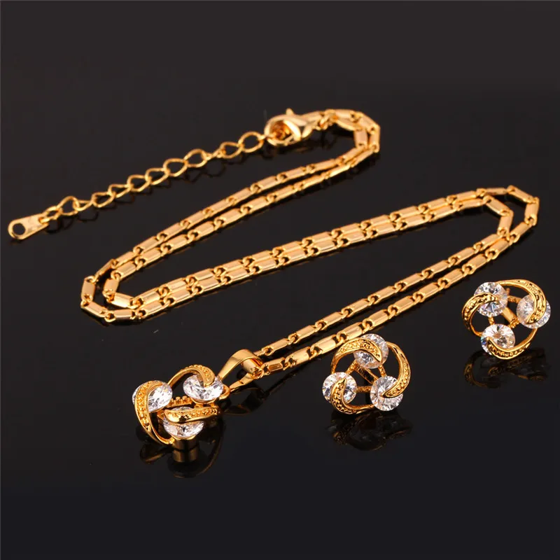 Комплект из колье и серёг с фианитом золотистого цвета|jewelry sets for women|wedding jewelry setsbrand